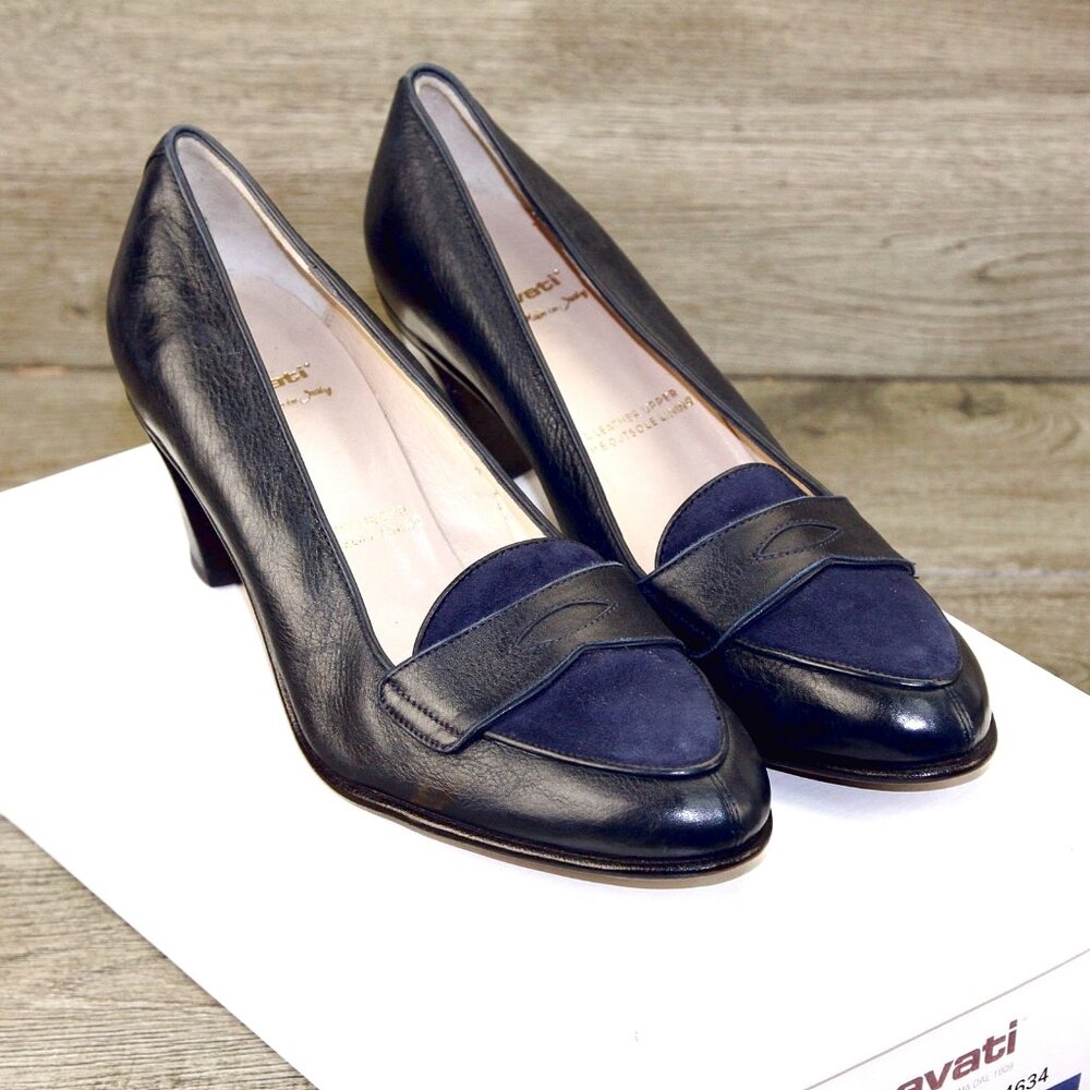 *NEW* $595 Neiman Marcus GRAVATI Women's 8 M Navy Calf/Suede 4634 *add $15 Trees
